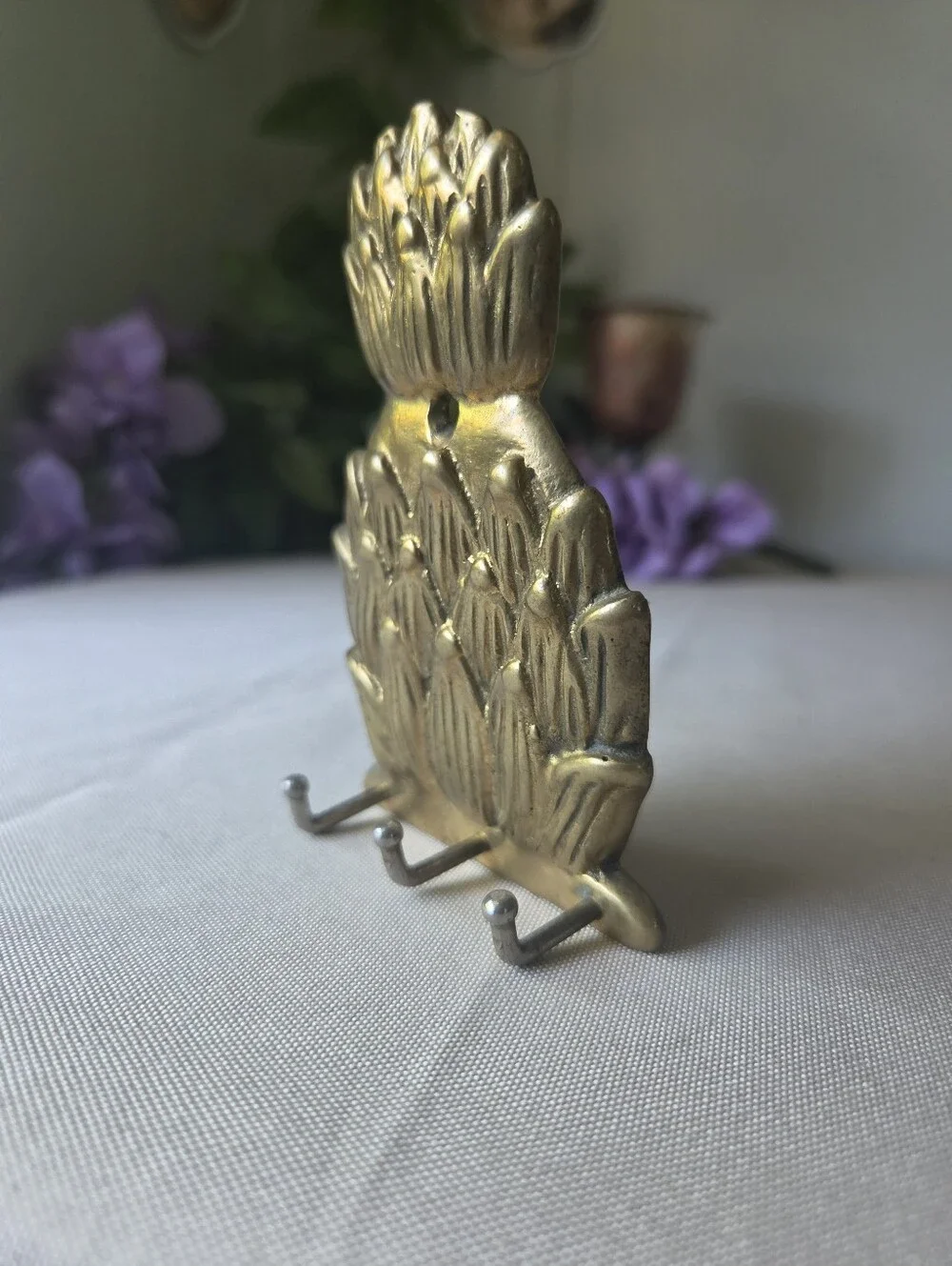 Vintage Brass MCM Pineapple Set Wall Plaque Trinket Tray Key Holder